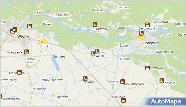 mapa Koźmin gmina Obrzycko, Koźmin gmina Obrzycko na mapie Targeo