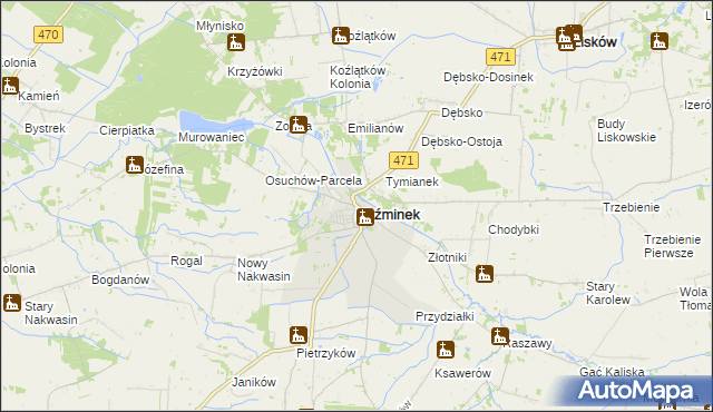 mapa Koźminek powiat kaliski, Koźminek powiat kaliski na mapie Targeo