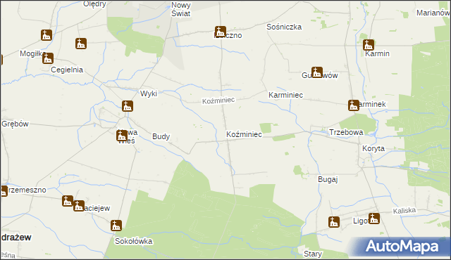 mapa Koźminiec, Koźminiec na mapie Targeo
