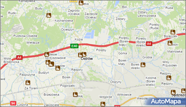 mapa Kozodrza, Kozodrza na mapie Targeo