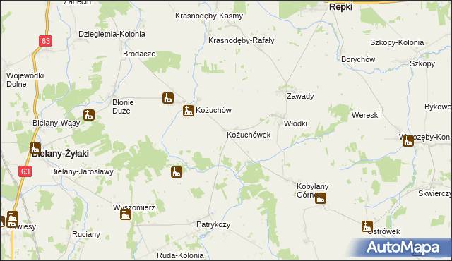 mapa Kożuchówek, Kożuchówek na mapie Targeo
