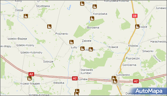 mapa Kożuszki gmina Międzyrzec Podlaski, Kożuszki gmina Międzyrzec Podlaski na mapie Targeo