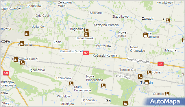 mapa Kożuszki-Kolonia, Kożuszki-Kolonia na mapie Targeo