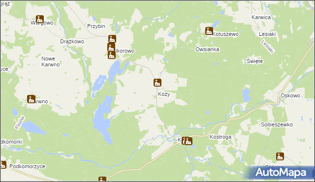 mapa Kozy gmina Czarna Dąbrówka, Kozy gmina Czarna Dąbrówka na mapie Targeo