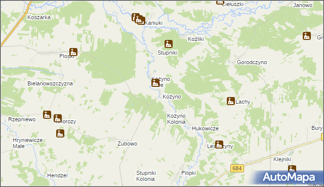 mapa Kożyno, Kożyno na mapie Targeo