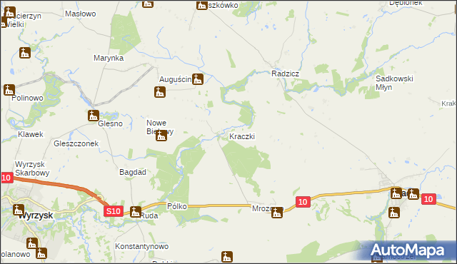 mapa Kraczki gmina Sadki, Kraczki gmina Sadki na mapie Targeo