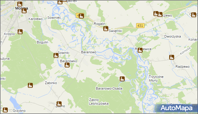 mapa Krajkowo gmina Mosina, Krajkowo gmina Mosina na mapie Targeo