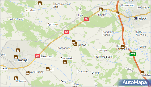 mapa Krajkowo gmina Raciąż, Krajkowo gmina Raciąż na mapie Targeo