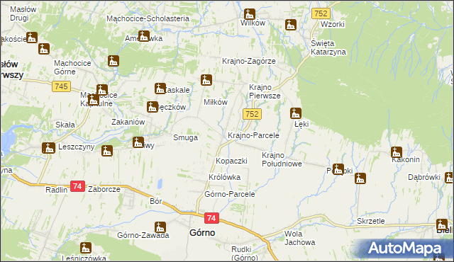 mapa Krajno-Parcele, Krajno-Parcele na mapie Targeo