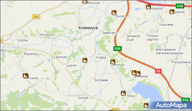 mapa Krajów gmina Krotoszyce, Krajów gmina Krotoszyce na mapie Targeo