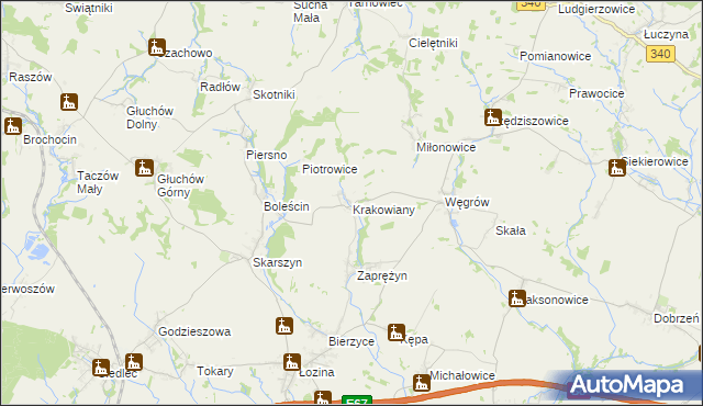mapa Krakowiany gmina Długołęka, Krakowiany gmina Długołęka na mapie Targeo