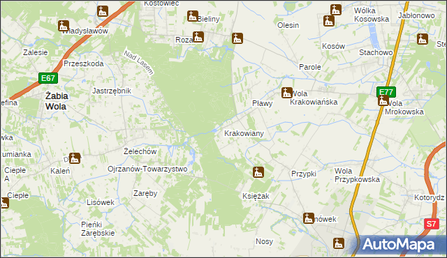 mapa Krakowiany gmina Nadarzyn, Krakowiany gmina Nadarzyn na mapie Targeo