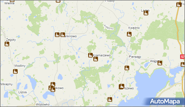 mapa Kramarzewo gmina Jeziorany, Kramarzewo gmina Jeziorany na mapie Targeo