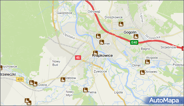 mapa Krapkowice, Krapkowice na mapie Targeo