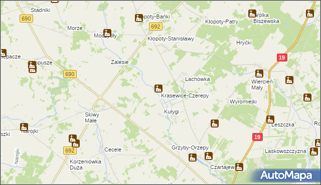 mapa Krasewice-Czerepy, Krasewice-Czerepy na mapie Targeo