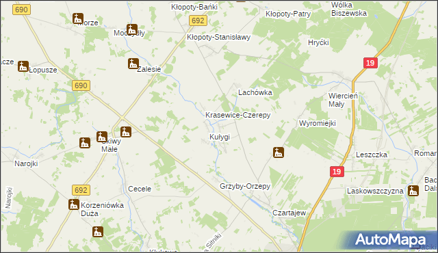 mapa Krasewice-Jagiełki, Krasewice-Jagiełki na mapie Targeo