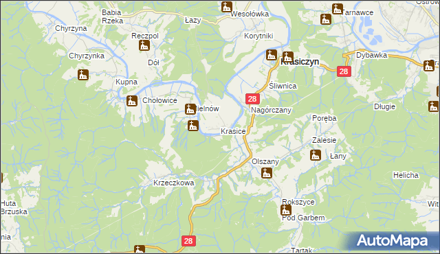 mapa Krasice gmina Krasiczyn, Krasice gmina Krasiczyn na mapie Targeo