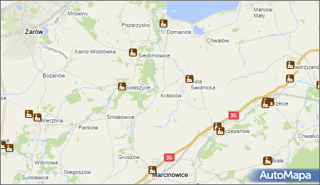 mapa Krasków gmina Marcinowice, Krasków gmina Marcinowice na mapie Targeo