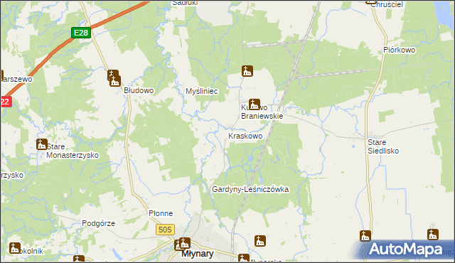 mapa Kraskowo gmina Młynary, Kraskowo gmina Młynary na mapie Targeo