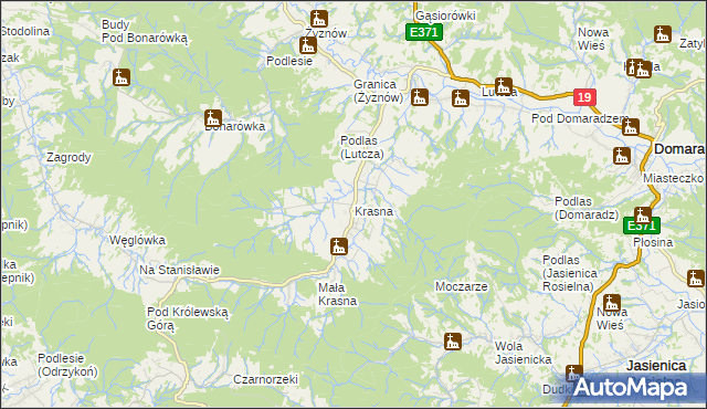 mapa Krasna gmina Korczyna, Krasna gmina Korczyna na mapie Targeo