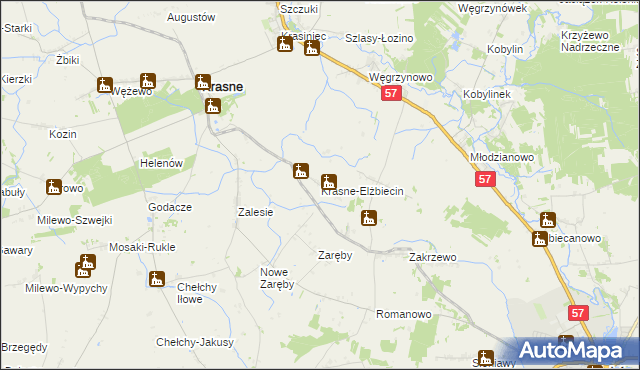 mapa Krasne-Elżbiecin, Krasne-Elżbiecin na mapie Targeo