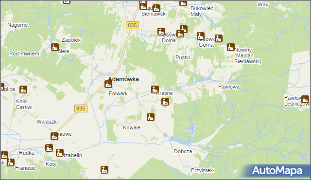 mapa Krasne gmina Adamówka, Krasne gmina Adamówka na mapie Targeo