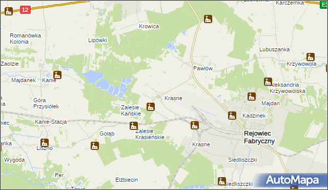 mapa Krasne gmina Rejowiec Fabryczny, Krasne gmina Rejowiec Fabryczny na mapie Targeo