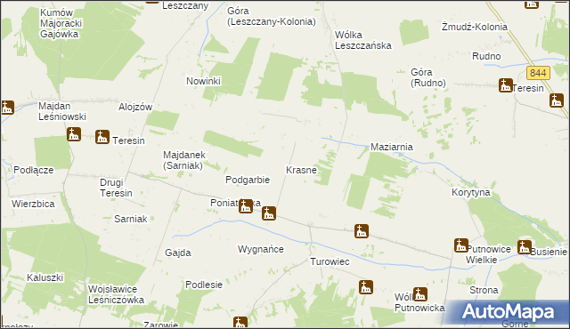 mapa Krasne gmina Wojsławice, Krasne gmina Wojsławice na mapie Targeo