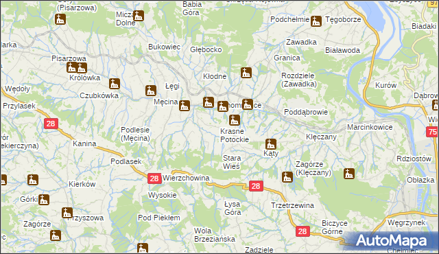 mapa Krasne Potockie, Krasne Potockie na mapie Targeo