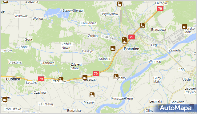 mapa Kraśnik gmina Połaniec, Kraśnik gmina Połaniec na mapie Targeo