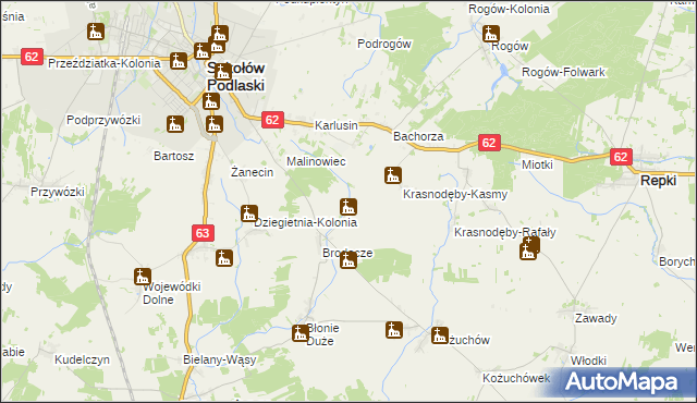 mapa Krasnodęby-Sypytki, Krasnodęby-Sypytki na mapie Targeo