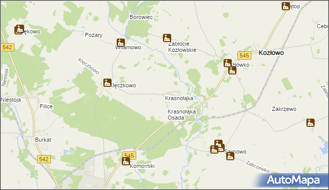 mapa Krasnołąka gmina Działdowo, Krasnołąka gmina Działdowo na mapie Targeo