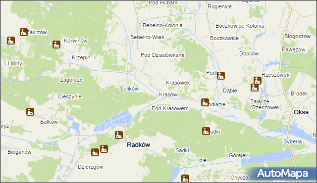 mapa Krasów gmina Radków, Krasów gmina Radków na mapie Targeo