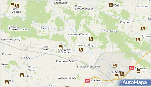 mapa Kraszewo-Rory, Kraszewo-Rory na mapie Targeo