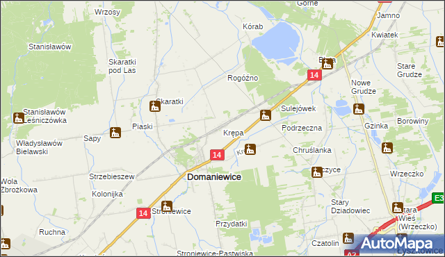 mapa Krępa gmina Domaniewice, Krępa gmina Domaniewice na mapie Targeo