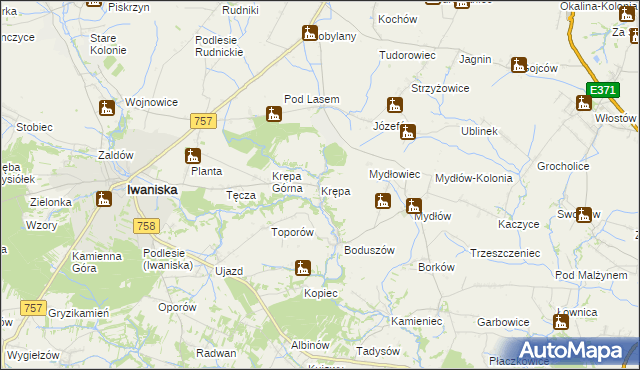 mapa Krępa gmina Iwaniska, Krępa gmina Iwaniska na mapie Targeo