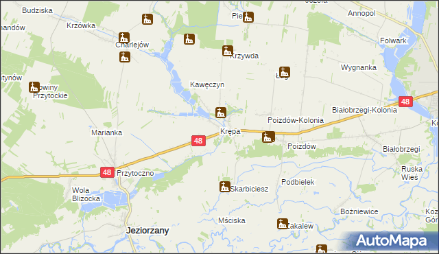 mapa Krępa gmina Jeziorzany, Krępa gmina Jeziorzany na mapie Targeo