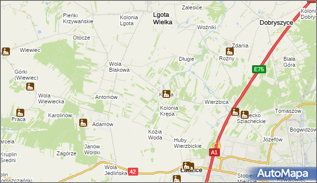 mapa Krępa gmina Lgota Wielka, Krępa gmina Lgota Wielka na mapie Targeo