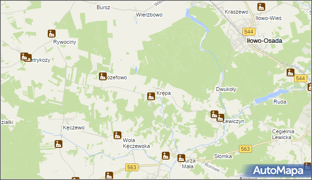 mapa Krępa gmina Lipowiec Kościelny, Krępa gmina Lipowiec Kościelny na mapie Targeo