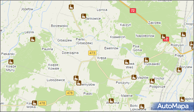 mapa Krępa gmina Poddębice, Krępa gmina Poddębice na mapie Targeo