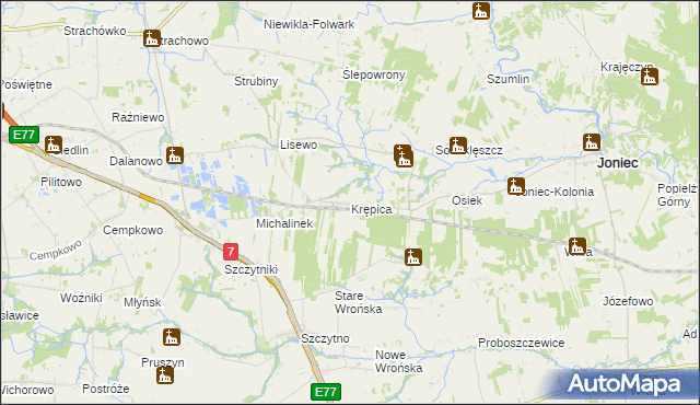 mapa Krępica gmina Płońsk, Krępica gmina Płońsk na mapie Targeo