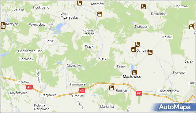 mapa Krery gmina Masłowice, Krery gmina Masłowice na mapie Targeo