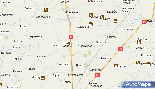 mapa Krężelewice, Krężelewice na mapie Targeo