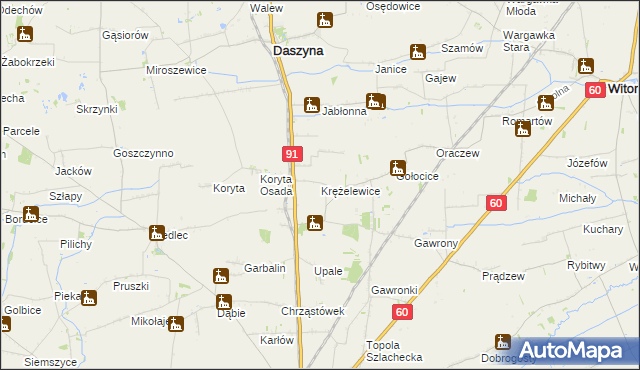 mapa Krężelewice, Krężelewice na mapie Targeo