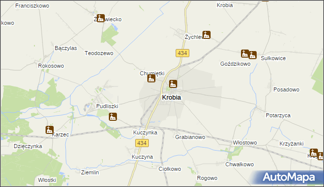 mapa Krobia powiat gostyński, Krobia powiat gostyński na mapie Targeo