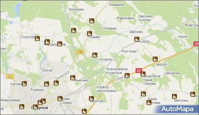 mapa Krojanty, Krojanty na mapie Targeo