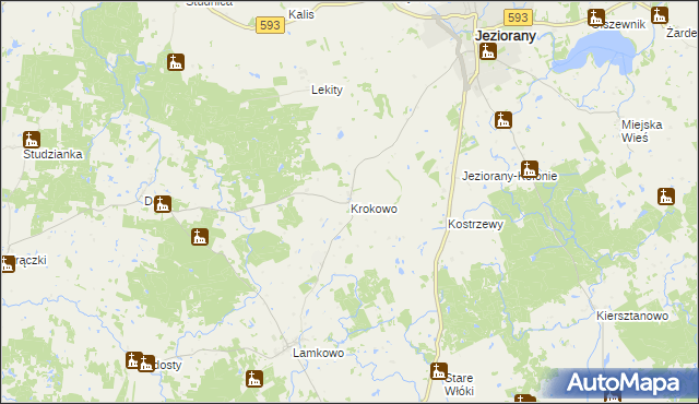 mapa Krokowo gmina Jeziorany, Krokowo gmina Jeziorany na mapie Targeo