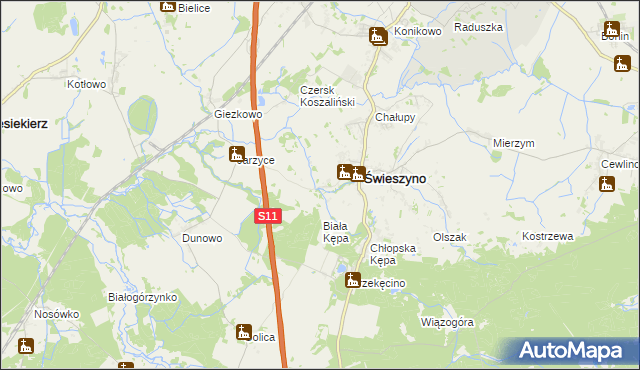 mapa Krokowo gmina Świeszyno, Krokowo gmina Świeszyno na mapie Targeo