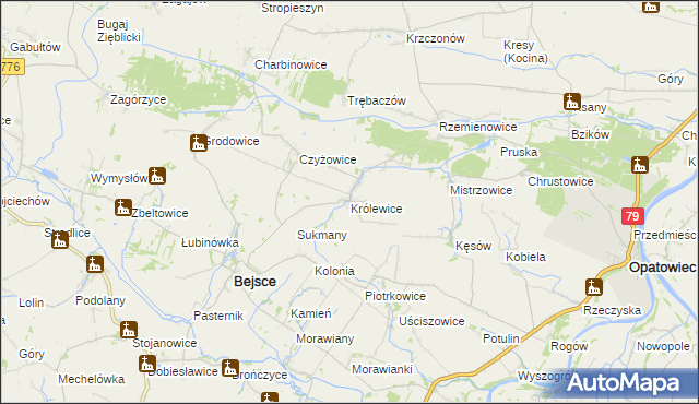 mapa Królewice gmina Bejsce, Królewice gmina Bejsce na mapie Targeo