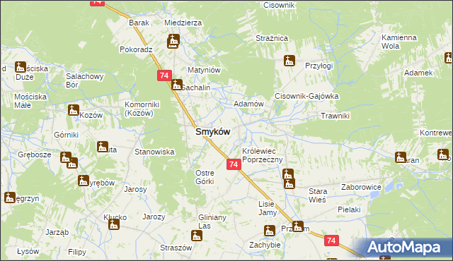 mapa Królewiec gmina Smyków, Królewiec gmina Smyków na mapie Targeo